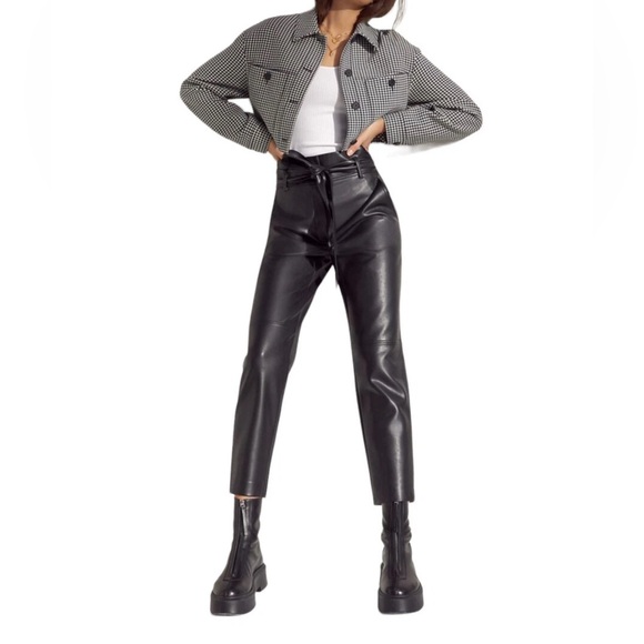 Wilfred Pants - ARITZIA WILDRED Black Faux Leather Tie Pants High Waisted Iconic Trousers size 4